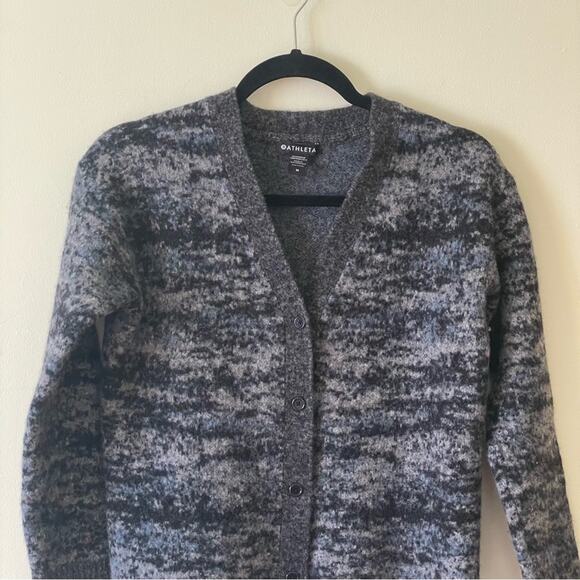Athleta M long sleeve button down cardigan gray black athleisure merino wool - Picture 2 of 7